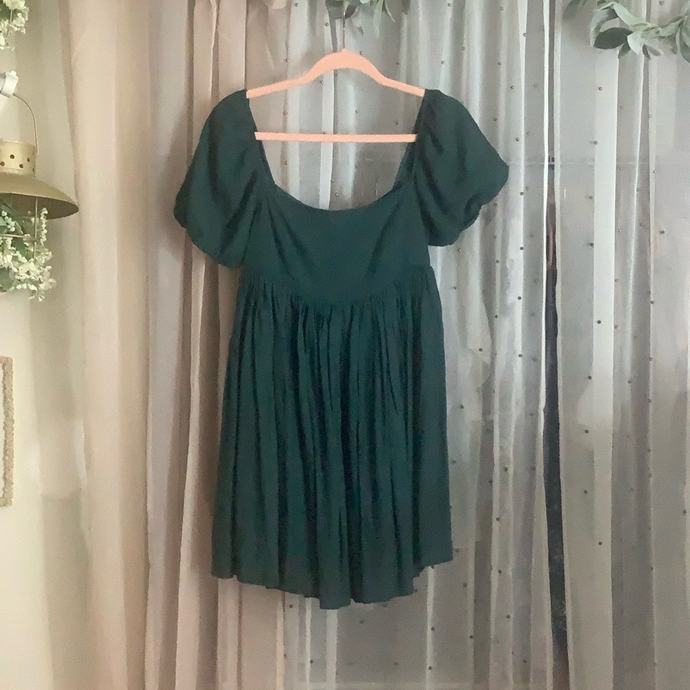 Mable size Medium dark green dress puff sleeves baby doll dress